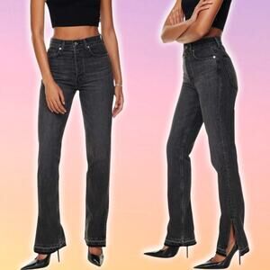 NWT EB DENIM Unraveled Two Jean High Rise Split Hem Straight Leg Jean 24 + FLAW
